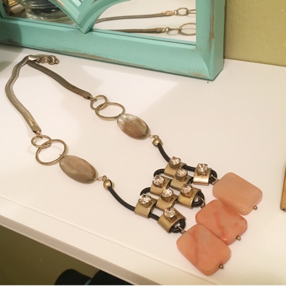 Coral Pink Three-Bead and Rhinestone, and Sparkly Statement Necklace